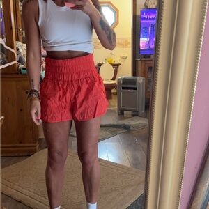 Free People Red Athletic Shorts with Elastic Waistband